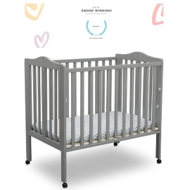 Delta Children Folding Portable Mini Baby Crib with 1.5-inch Mattress - Greenguard Gold Certified, Grey