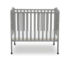 Delta Children Folding Portable Mini Baby Crib with 1.5-inch Mattress - Greenguard Gold Certified, Grey