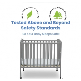 Delta Children Folding Portable Mini Baby Crib with 1.5-inch Mattress - Greenguard Gold Certified, Grey