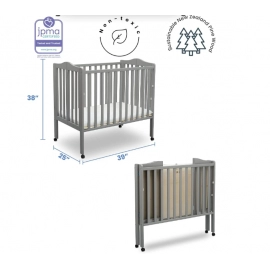 Delta Children Folding Portable Mini Baby Crib with 1.5-inch Mattress - Greenguard Gold Certified, Grey