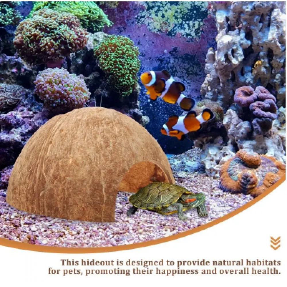 Coconut Hideout House Snake for Habitat Reptile Hermit Crab Tank Cave Leopard Gecko Humid Large Accessories