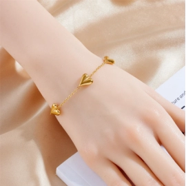 DIEYURO 316L Stainless Steel Vintage Golden Heart Bracelet For Women Fashion Chain New Fashion Wrist Jewelry Girl Birthday Gift