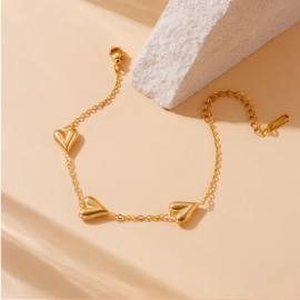 DIEYURO 316L Stainless Steel Vintage Golden Heart Bracelet For Women Fashion Chain New Fashion Wrist Jewelry Girl Birthday Gift