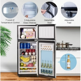 Compact Refrigerator 3.8 Cu Ft 2 Door Mini Fridge with Freezer for Apartment, Dorm, Office, Family, Basement, Garage - Silver